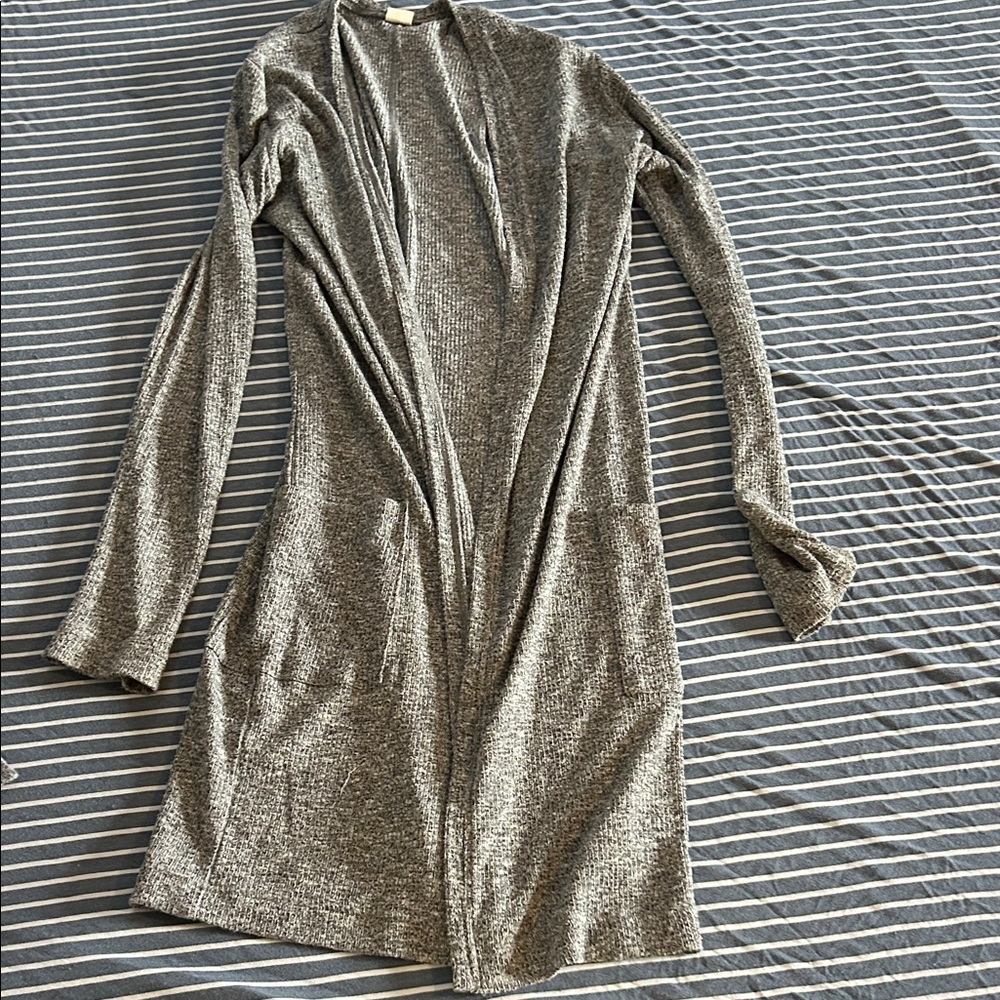 Cozy Open-Front Grey Knit Cardigan (duster length)